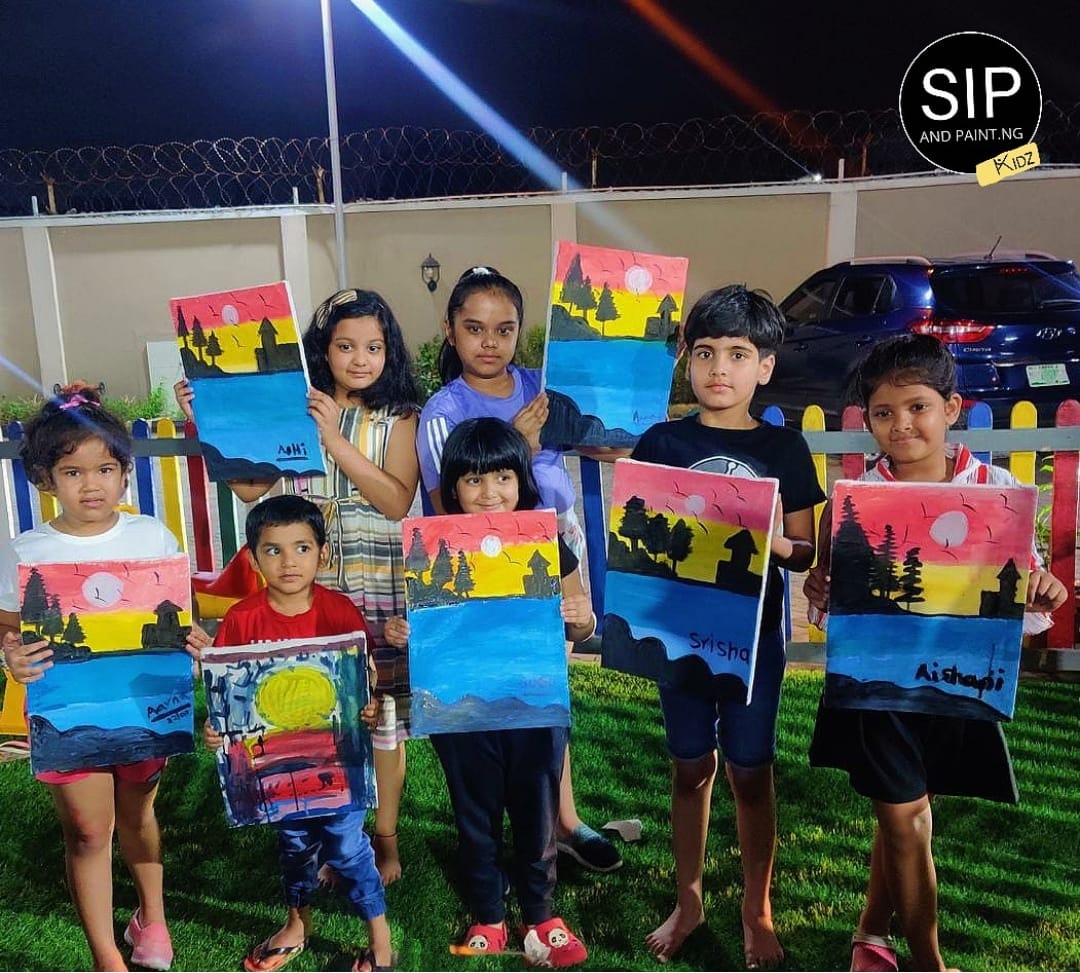 Finished paintings from a KidzPaint home session in Abuja