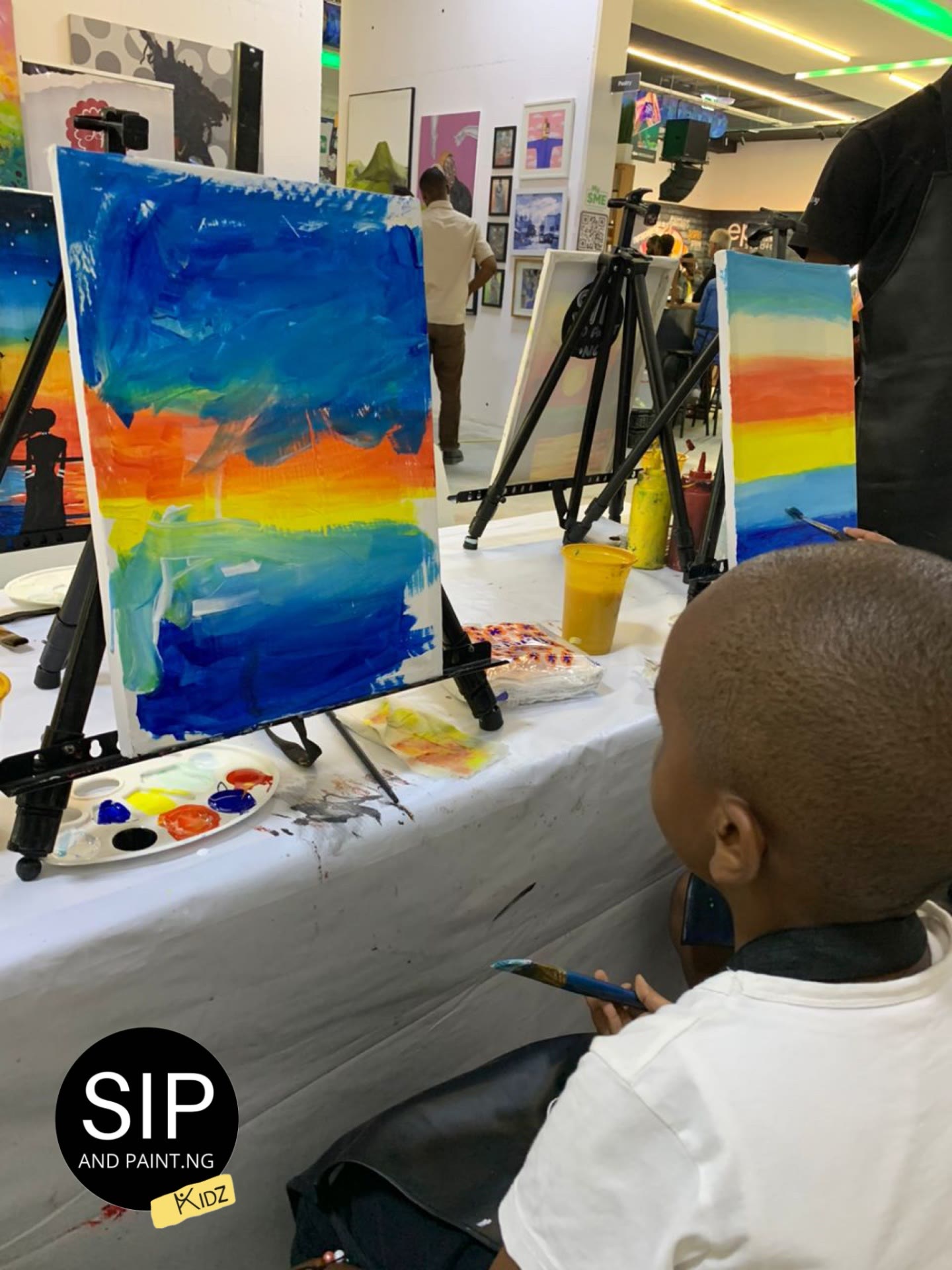 Easels and canvases ready for a KidzPaint session
